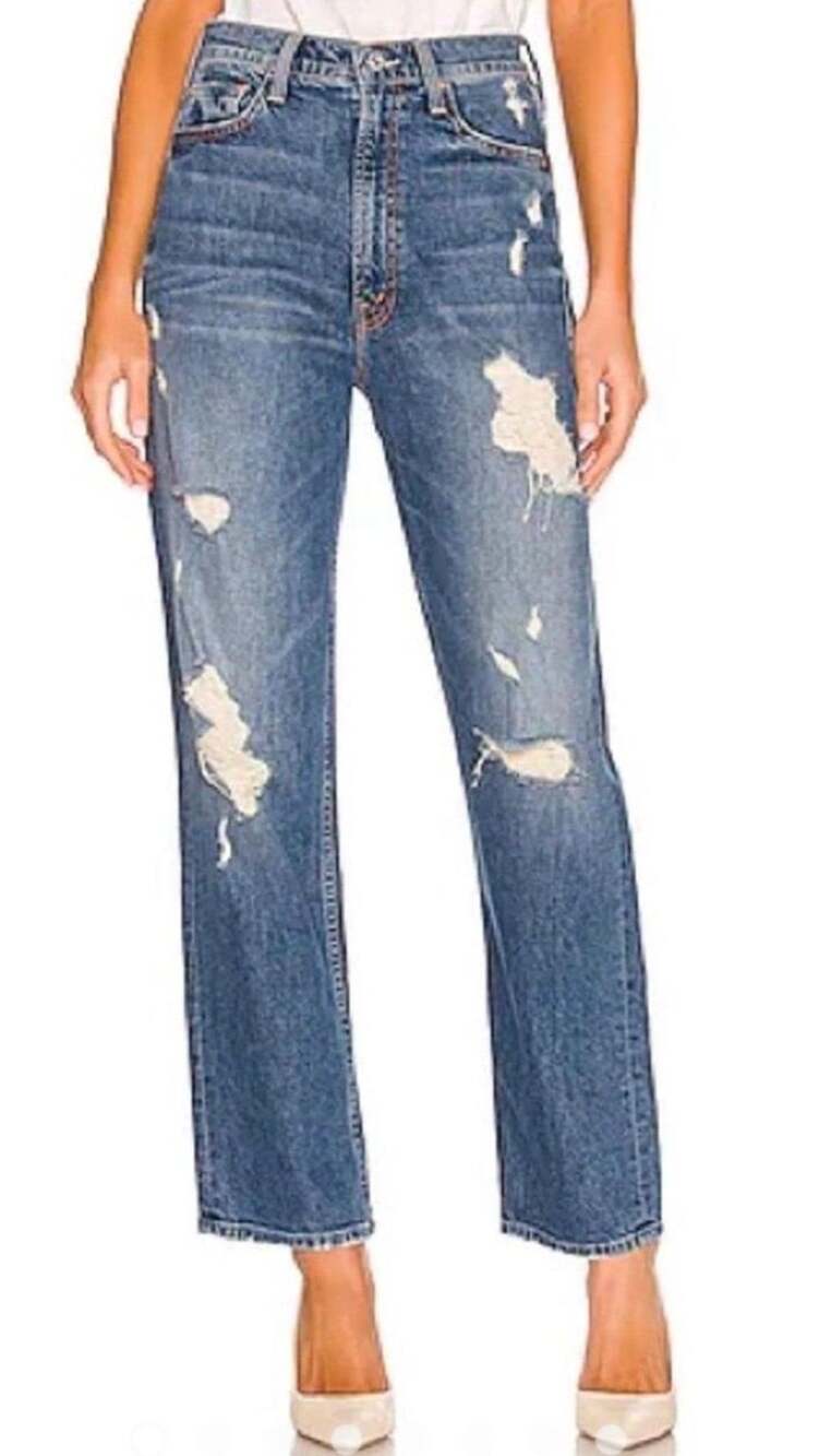 MOTHER The Study Hover High-Waisted Straight Jeans Peaches And Screams